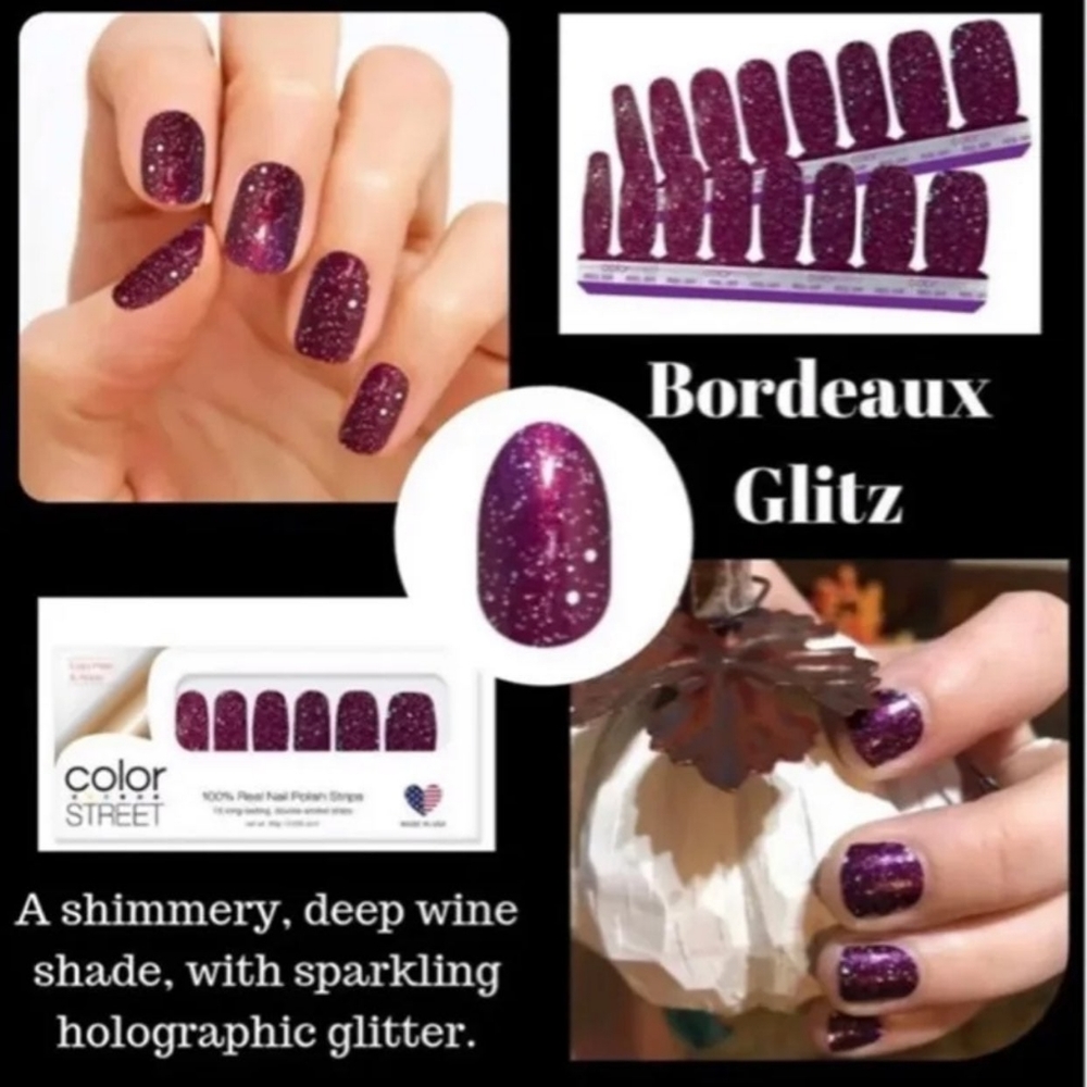Color Street Bordeaux Glitz (purple glitter) Nail Strips